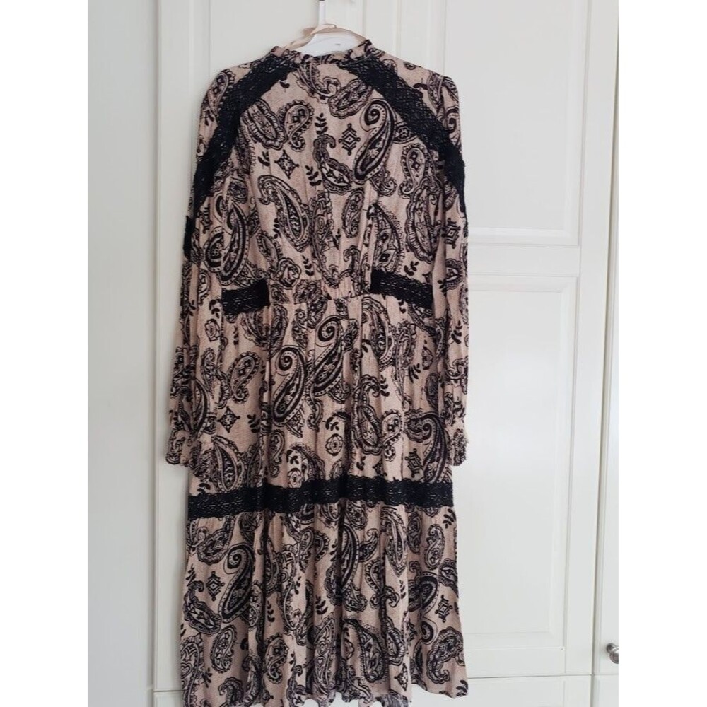 Knox Rose Long Sleeve Boho Black Paisley Crochet Trim Dress - Size XS - NEW - Picture 6 of 6